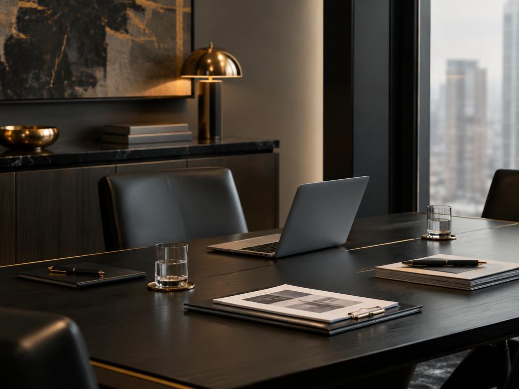 Professional services office with conference table and documents
